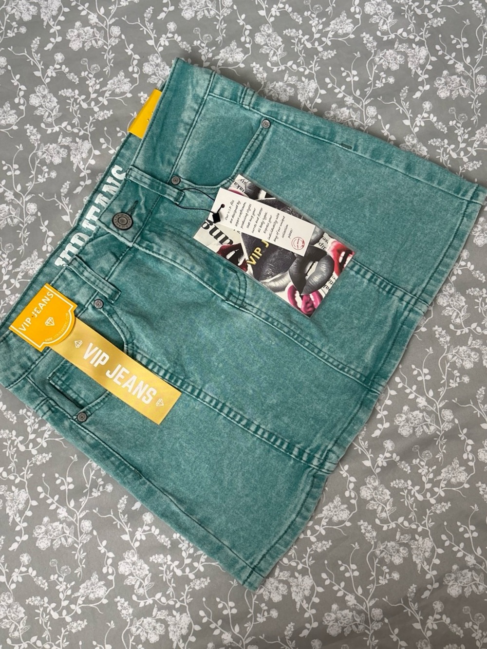 VIP Teal Denim Mini Skirt